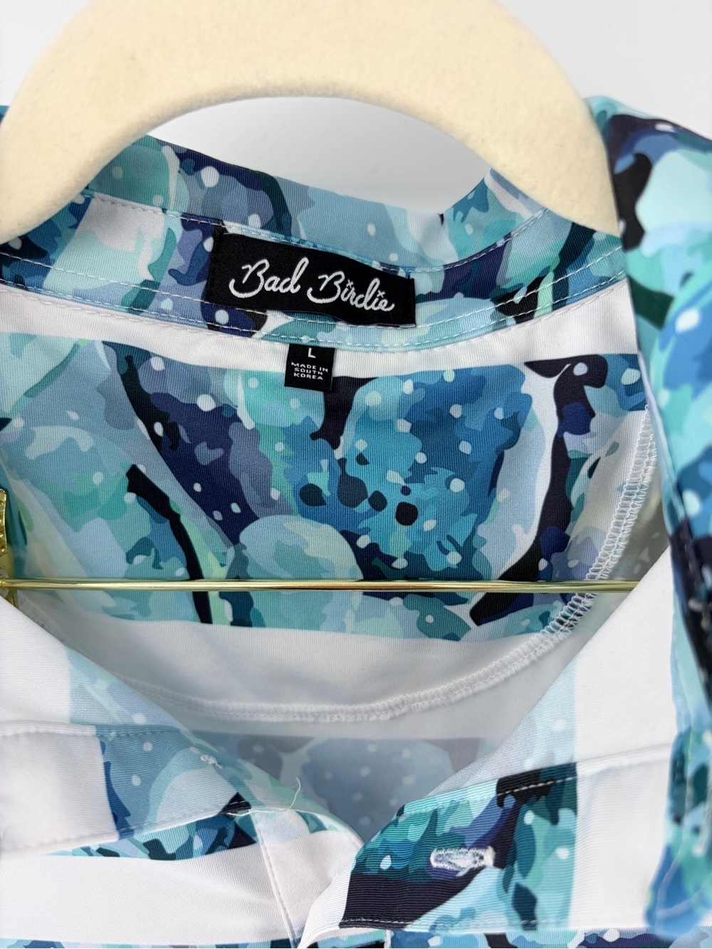 Men's Bad Birdie Short Sleeve Polo - Aqua & Navy Pattern Sz L - Picture 3 of 9